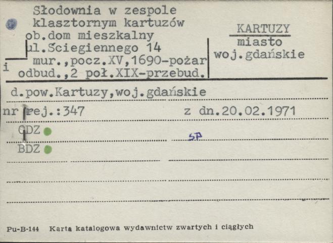 słodownia w zespole klasztornym kartuzów, ob. dom mieszkalny, skan 1