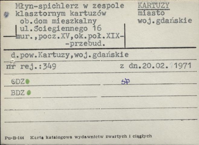 młyn - spichlerz w zespole klasztornym kartuzów, ob. dom mieszkalny, skan 1