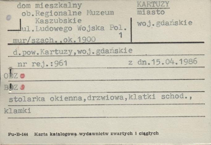 dom mieszkalny, ob. Regionalne Muzeum Kaszubskie, skan 1