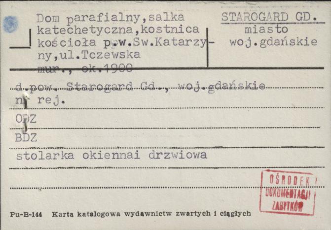 dom parafialny, salka katechetyczna, kostnica kościoła p. w. Sw. Katarzyny, skan 1