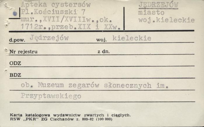 apteka cystersów, ob. Muzeum Zegarów Słonecznych im. Przyptawskiego, skan 1