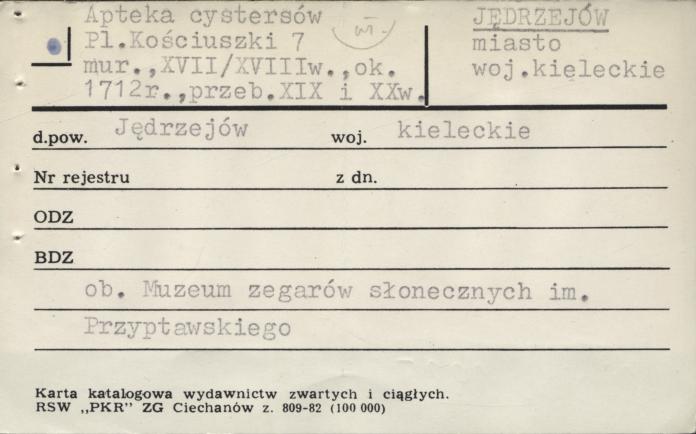 apteka cystersów, ob. Muzeum Zegarów Słonecznych im. Przyptawskiego, skan 3