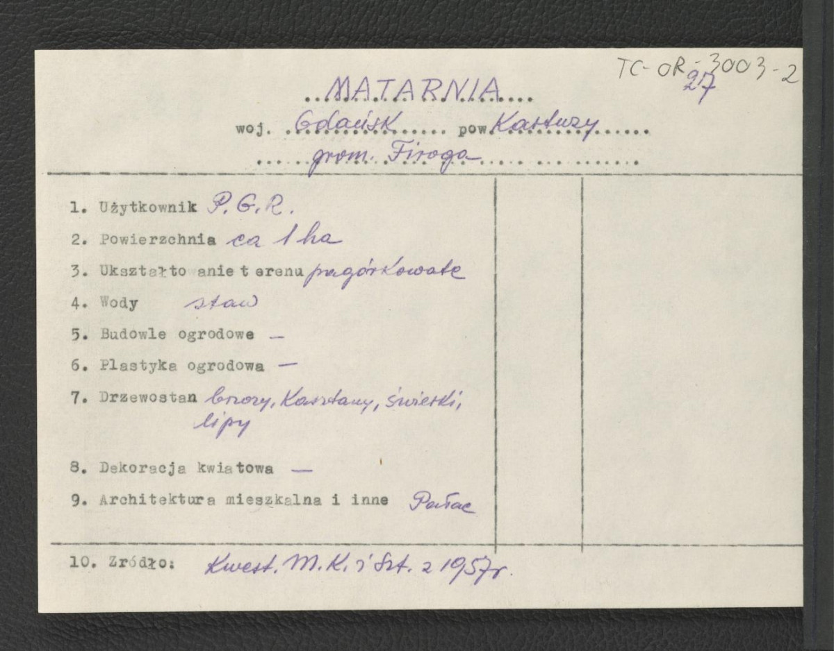 wypis z Kwestionariusz Ministerstwa Kultury i Sztuki z 1957 r., skan 1