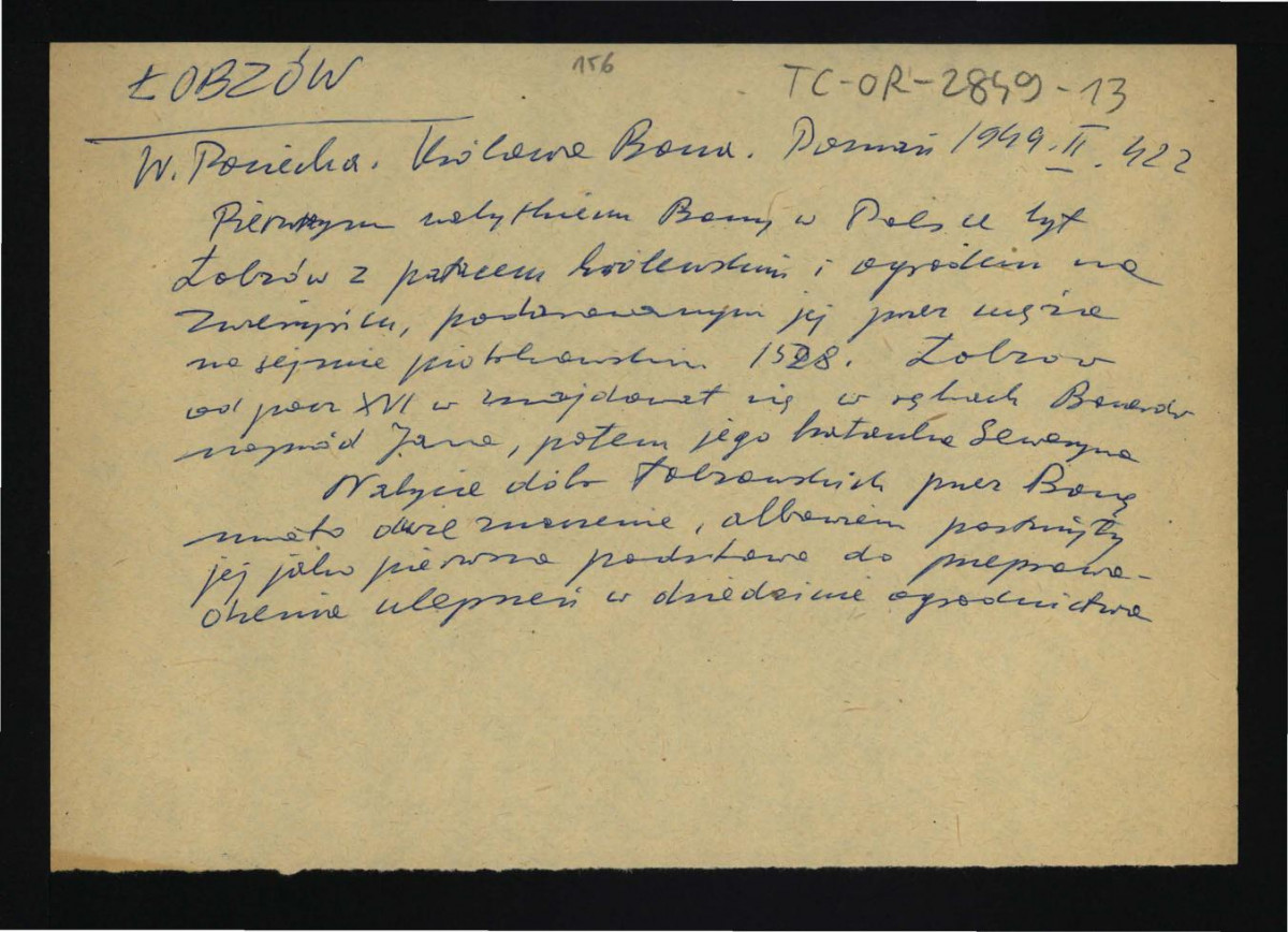 wypis z W. Pociecha, Królowa Bona, t. II, Poznań 1949, s. 422 dotyczący nabycia dóbr łobzowskich przez Bonę Sforze , skan 1