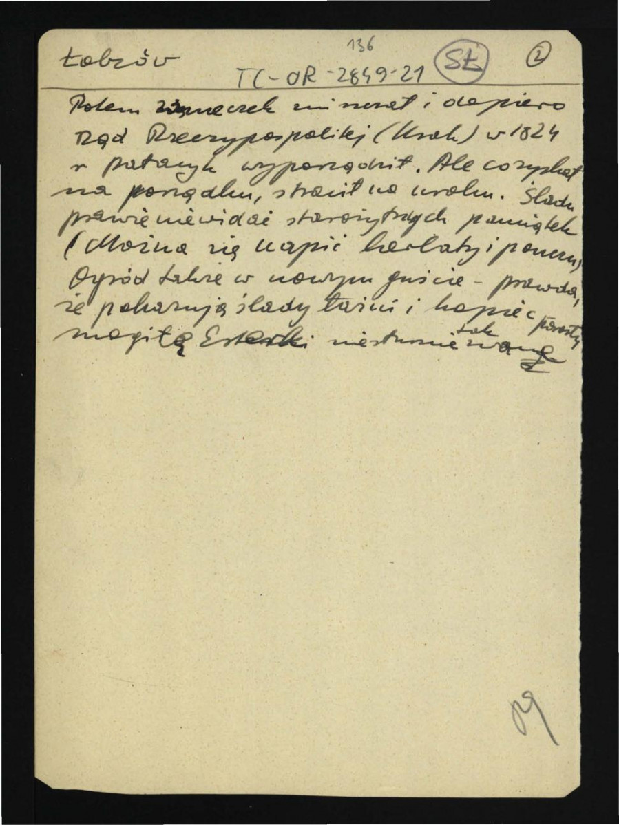 wypis z „Przyjaciel Ludu” (1835) nr 41 dotyczący dziejów w tej miejscowości od 1357 r. rekonstruowanej na podst. kronik Macieja z Miechowa oraz Marcina Bielskiego; wzmianka o ruinach zamku oraz fundacjach Batorego i Zygmunta III; dwie karty, skan 2