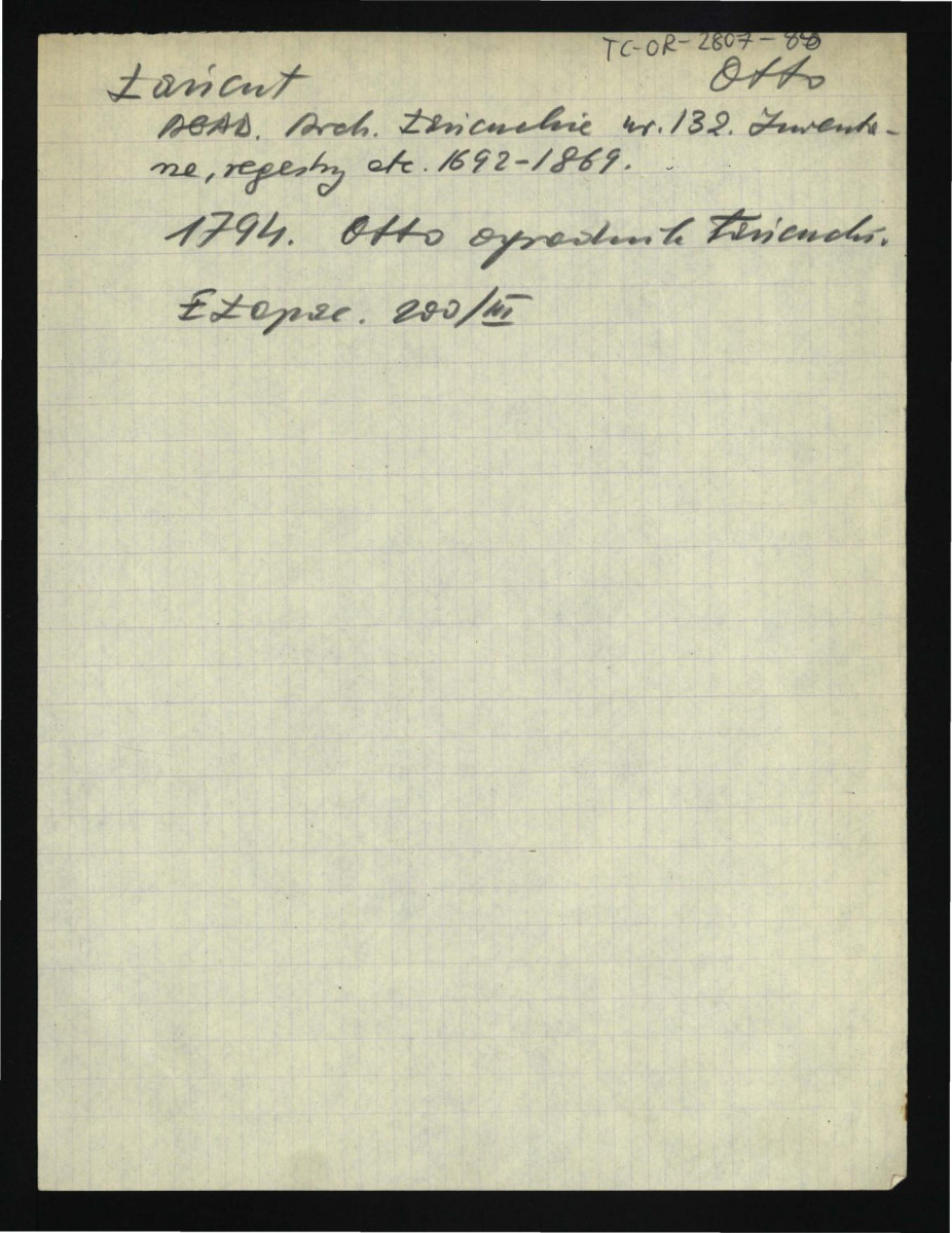wypis z AGAD Archiwum Łańcuckie nr 132 Inwentarze, regesty etc. 1692-1869 wzmiankujący miejscowego ogrodnika , skan 1