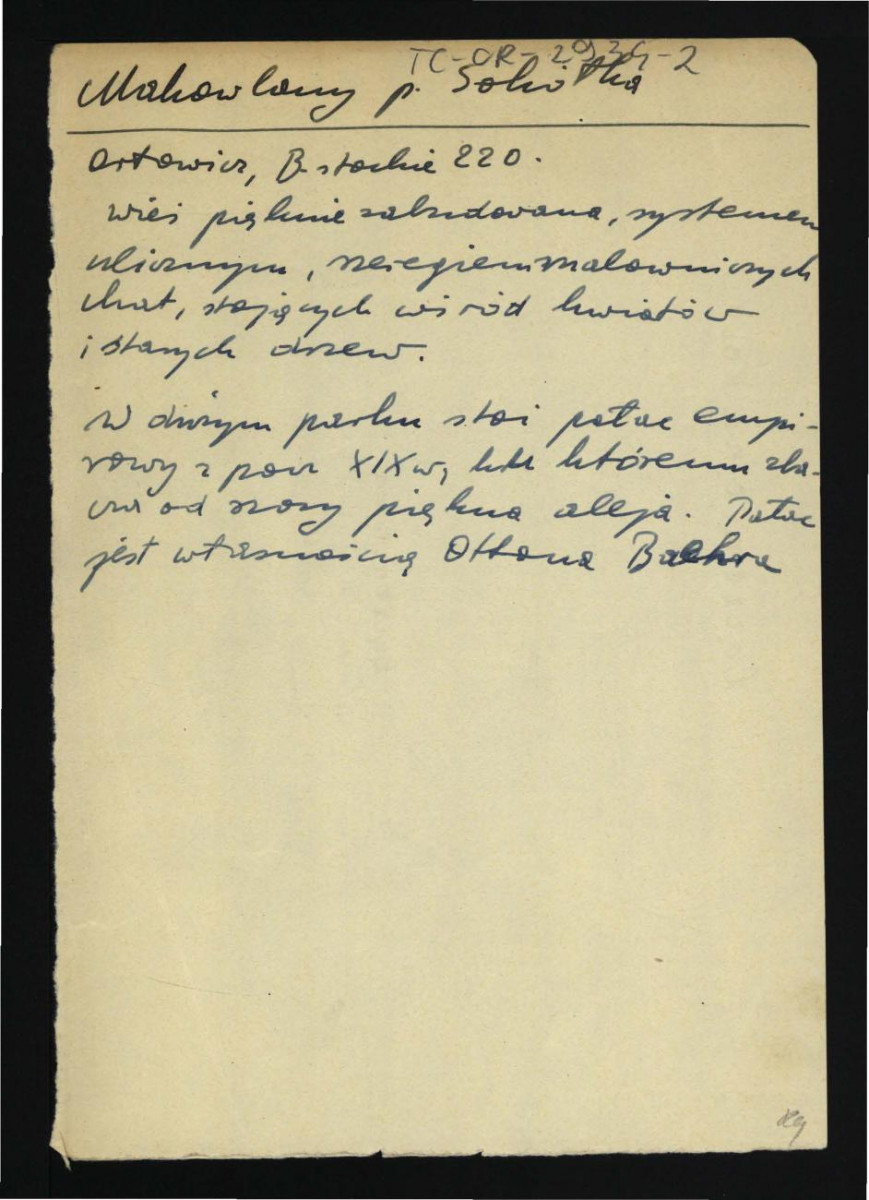 wypis z Orłowicz M., Przewodnik ilustrowany po województwie białostockim z ilustracjami, planami i mapami, Białystok 1937, s. 220 dotyczący miejscowej wioski oraz rozległego parku i pałacu z pocz. XIX w. , skan 1