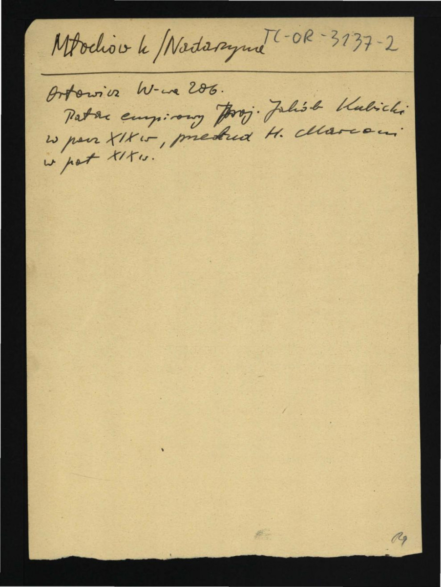 wypis z Orłowicz M., Krótki ilustrowany przewodnik po Warszawie, Warszawa 1922, s. 206 wzmiankujący empirowy pałac z pocz. XIX w. przebudowany przez H. Marconiego w poł. XIX w. , skan 1