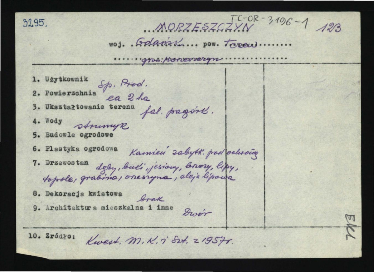 wypis z Kwestionariusz Ministerstwa Kultury i Sztuki z 1957 r.; brak obwoluty   , skan 1