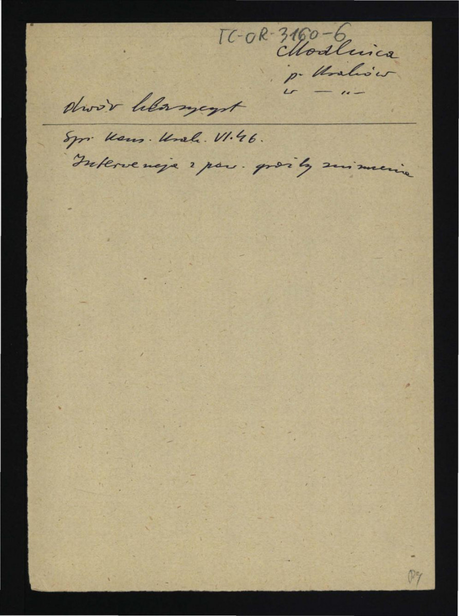 wypis ze Sprawozdania Wojewódzkiego Konserwatora Zabytków w Krakowie z czerwca 1946 r. wzmiankujący interwencje konserwatorów w związku z groźbą zawalenia budynku , skan 1