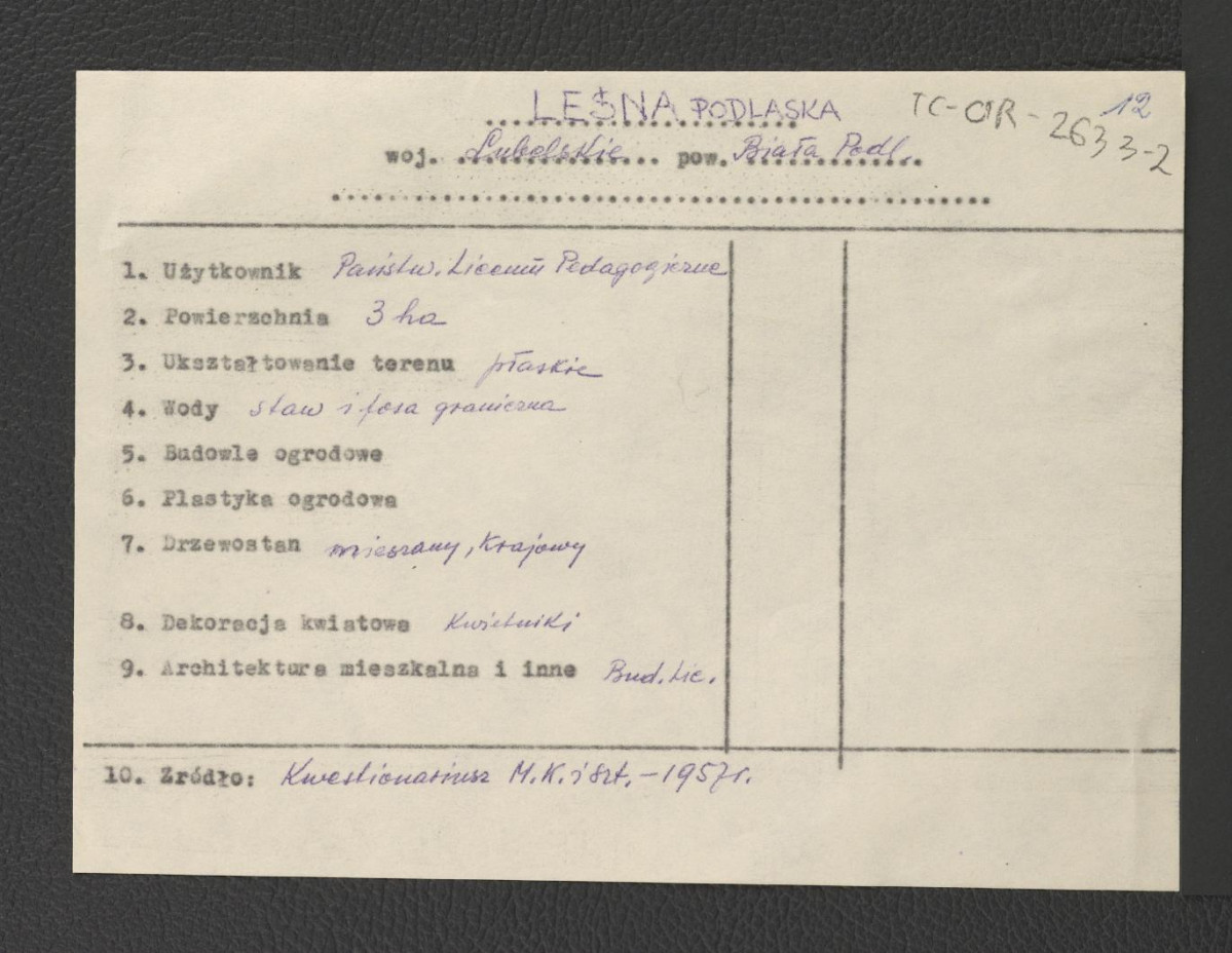 wypis z Kwestionariusz Ministerstwa Kultury i Sztuki z 1957 r. , skan 1