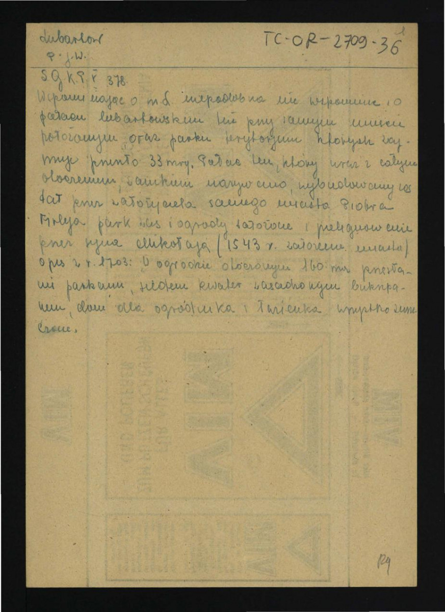 wypis z Słownik Geograficzny Królestwa Polskiego t. V, s. 378 dotyczący miejscowego pałacu oraz ogrodu , skan 1