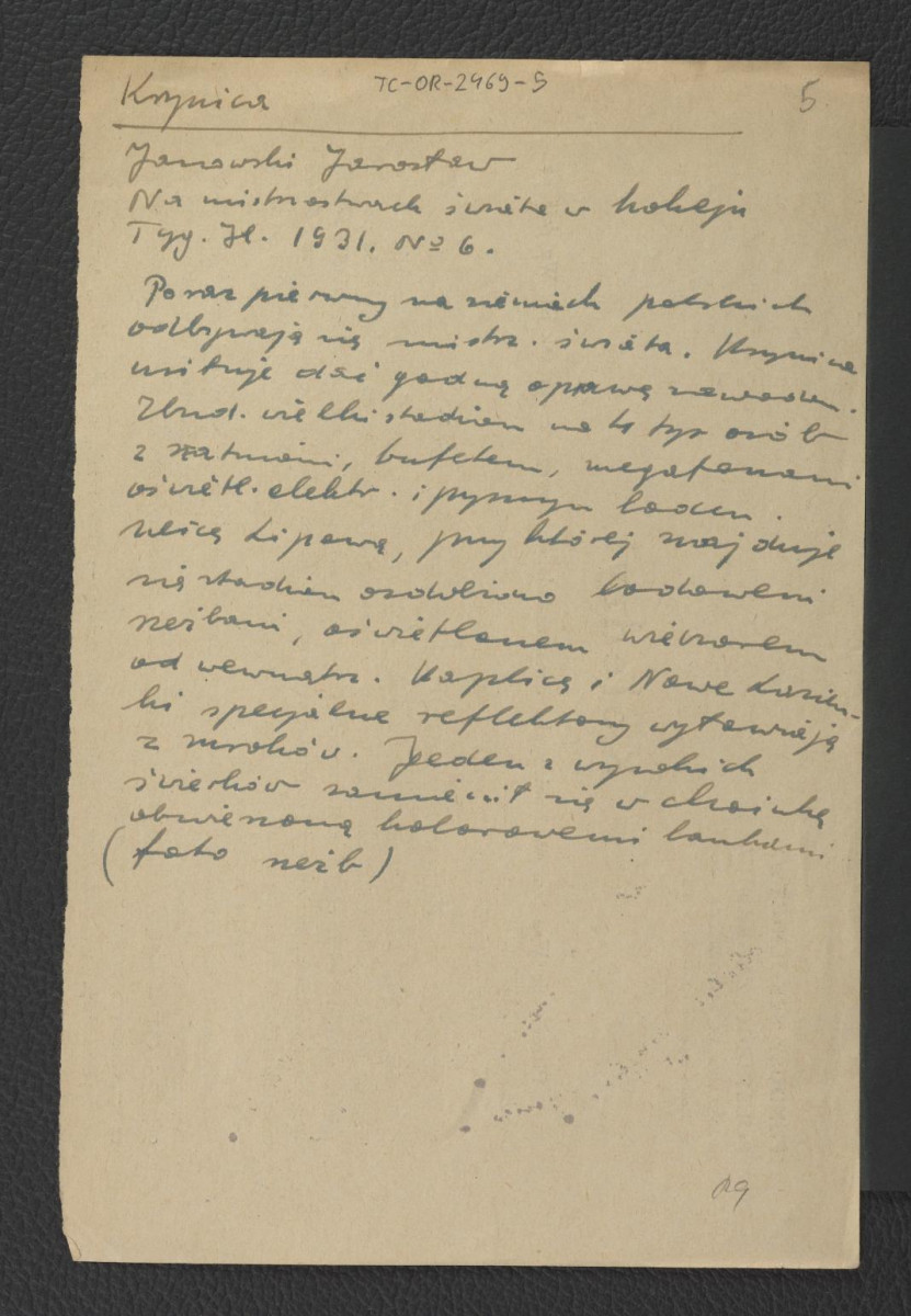 wypis z Janowski J., Na mistrzostwach świata w hokeju w: „Tygodnik Ilustrowany” nr 6 (1931) dotyczący zabytkowych obiektów w tej miejscowości , skan 1