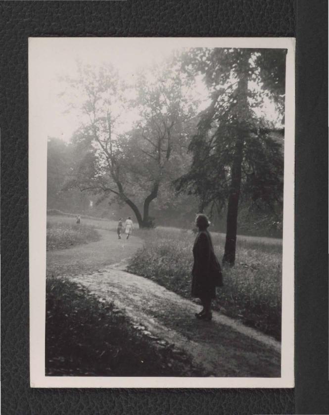 2 odbitki fotografii czarno-białych przedstawiających miejscowy park  , skan 1
