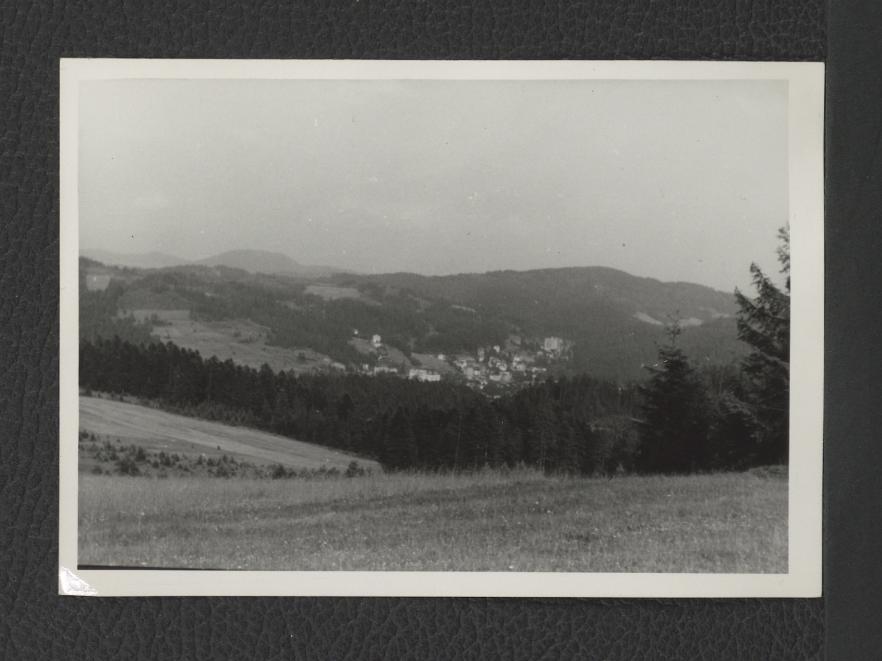 2 fotografie czarno-białe przedstawiające panoramę Krynicy , skan 1