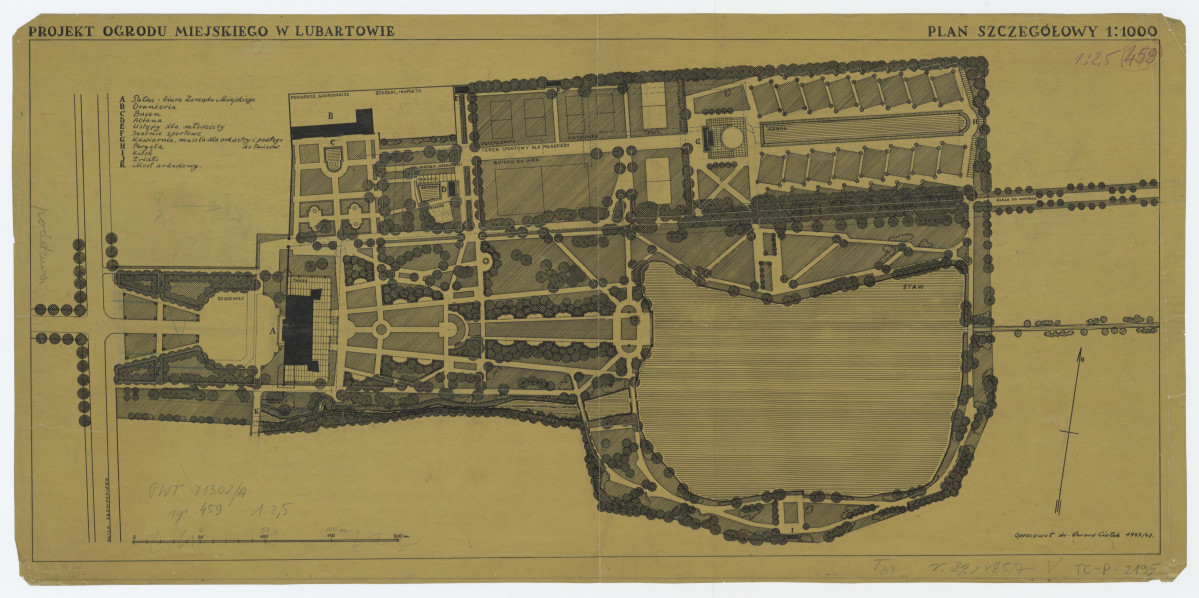 projekt ogrodu na terenie ogrodu byłego pałacu X.X. Sanguszków - plan szczegółowy, skala 1:1000, skan 1