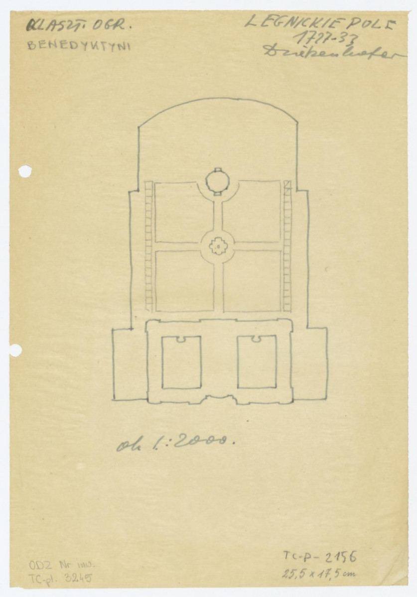 plan sytuacyjny klasztoru wraz z ogrodem klasztornym /według arch. Dziekenhofer/, skala 1:2000, skan 1