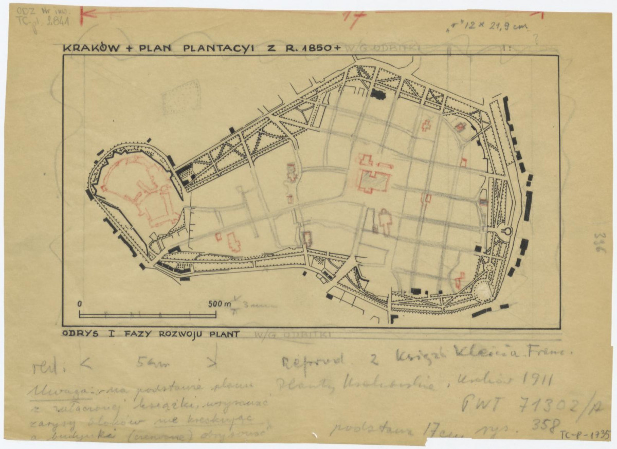 plan plantów krakowskich z roku 1850. Odrys I fazy rozwoju, skan 1