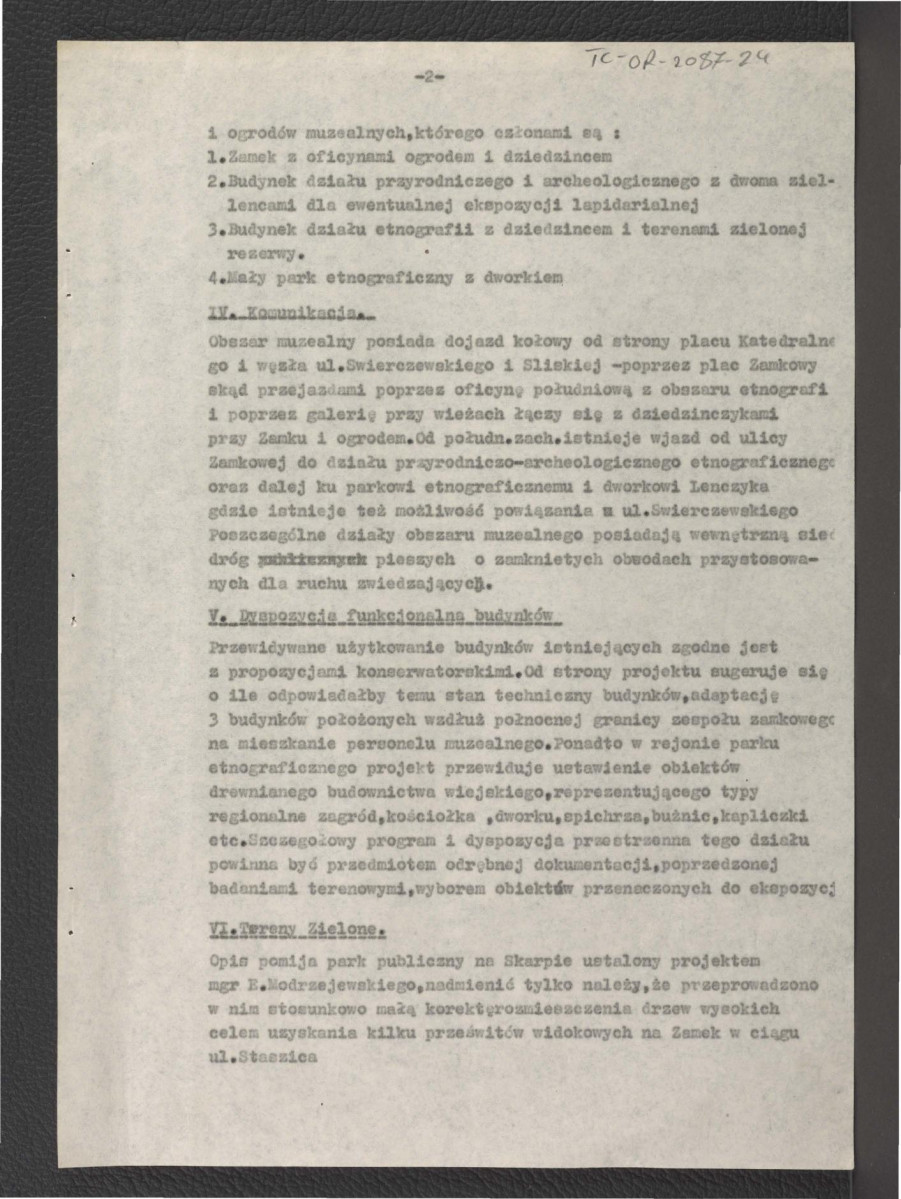 Koncepcja zagospodarowania przestrzennego Wzgórza Zamkowego w KielcachKoncepcja zagospodarowania przestrzennego Wzgórza Zamkowego w Kielcach, ODZ nr inw. TC-pl. 2657, skan 4