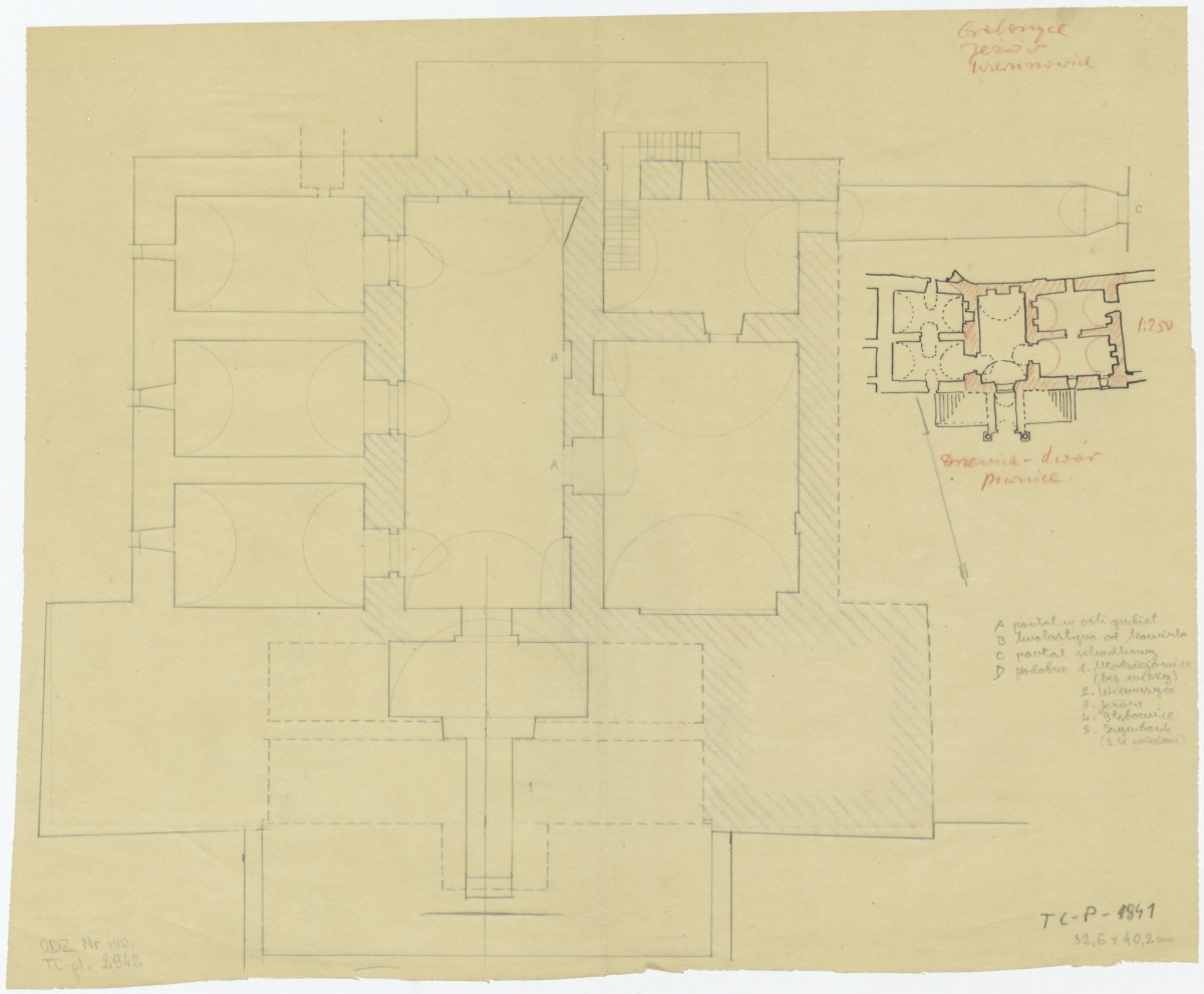 rzut z prawej strony rzut piwnic pałacu, skala 1:100, skan 1
