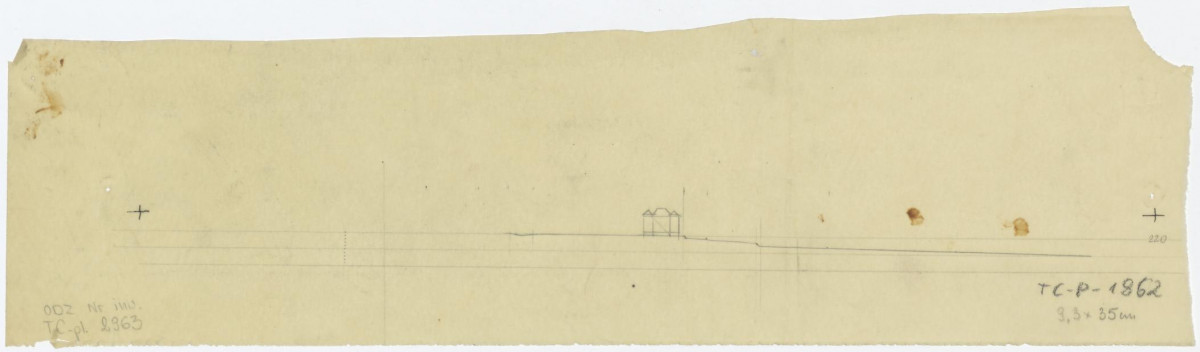 przekrój pionowy terenu z zaznaczeniem położenia willi Justusa Decjusza, skan 1