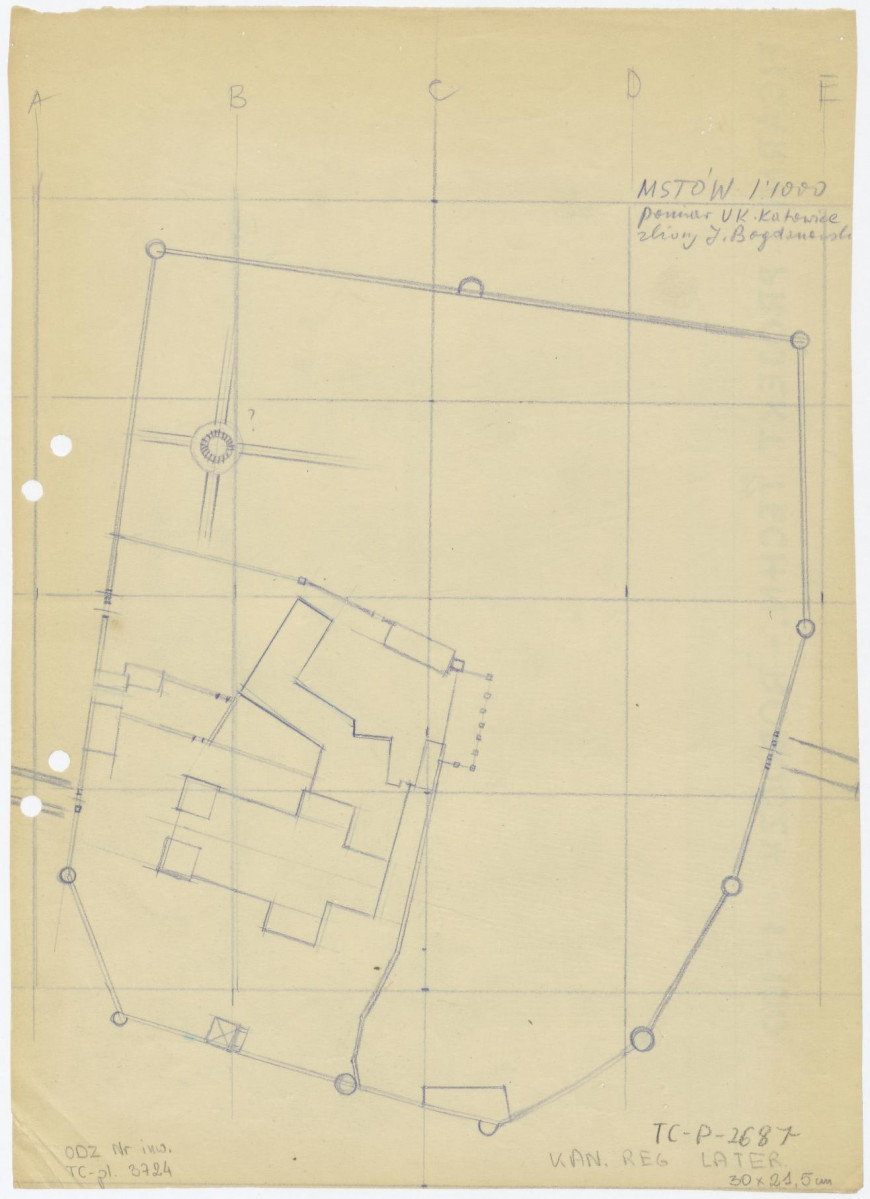 plan sytuacyjny klasztoru z zabudowaniami i ogrodami klasztornymi, 1:1000, skan 1