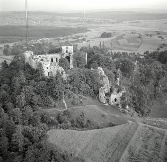 Zamek Tenczyn z XIV wieku, widok ogólny od strony południowo - zachodniej, skan 1