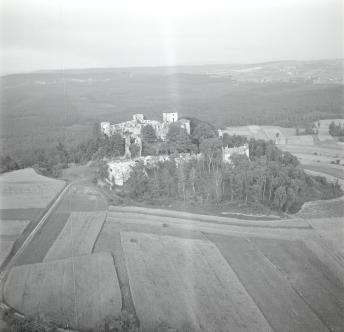 Zamek Tenczyn z XIV wieku, widok ogólny od strony wschodniej, skan 1