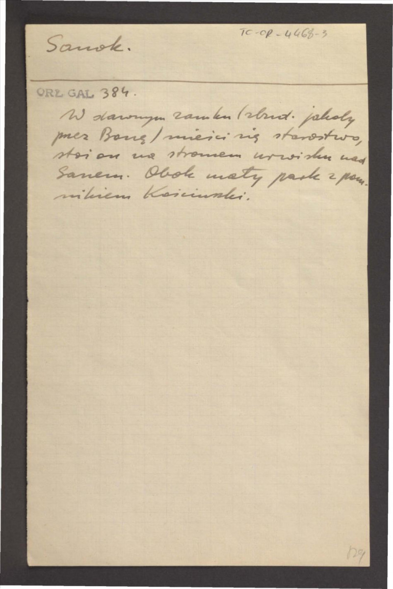 wypis z Orłowicz M., Ilustrowany przewodnik po Galicyi, Bukowinie, Spiszu, Orawie i Śląsku Cieszyńskim, Lwów 1919, s. 384 dotyczący zamku wzniesionego z inicjatywy królowej Bony oraz parku z pomnikiem Kościuszki , skan 1