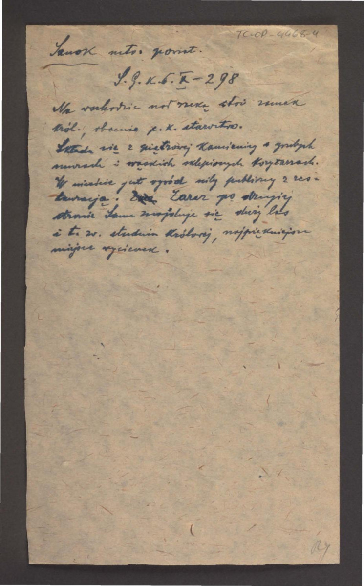wypis z Słownik Geograficzny Królestwa Polskiego t. X, s. 298 dotyczący usytuowania miejscowego zamku, ogrodu publicznego oraz pobliskiego lasu , skan 1