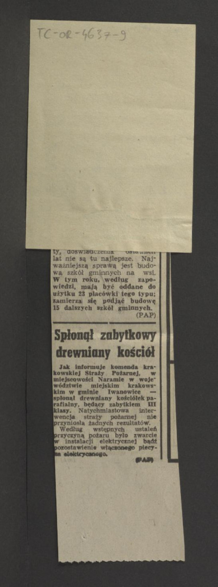 wycinek z „Trybuny Ludu” z 17 stycznia 1980 r. (nr 14) zawierający tekst pt. Park i pałac w Sieniawie. Pod opieką Iglopolu dotyczący zamierzeń renowacji miejscowej posesji przy współpracy z tym przedsiębiorstwem                        , skan 2