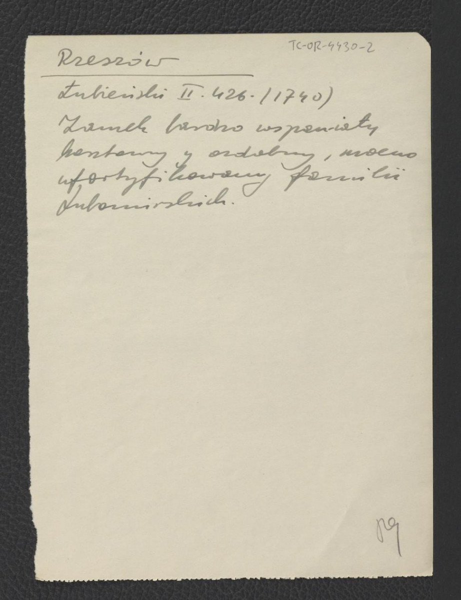 wypis z Łubieński W., Świat we wszystkich swoich częściach większych y mniejszych…, t. II, Wrocław 1740, s. 426 wzmiankujący miejscowy, silnie ufortyfikowany zamek należący do rodu Lubomirskich, skan 1