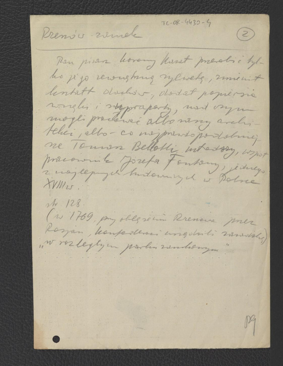wypis z Nieć J., Rzeszowskie za Sasów: rys historyczny, Rzeszów 1938, s. 15, 88, 128 dotyczący dziejów miejscowego pałacu oraz jego przynależności do rodu Lubomirskich; dwie karty , skan 2