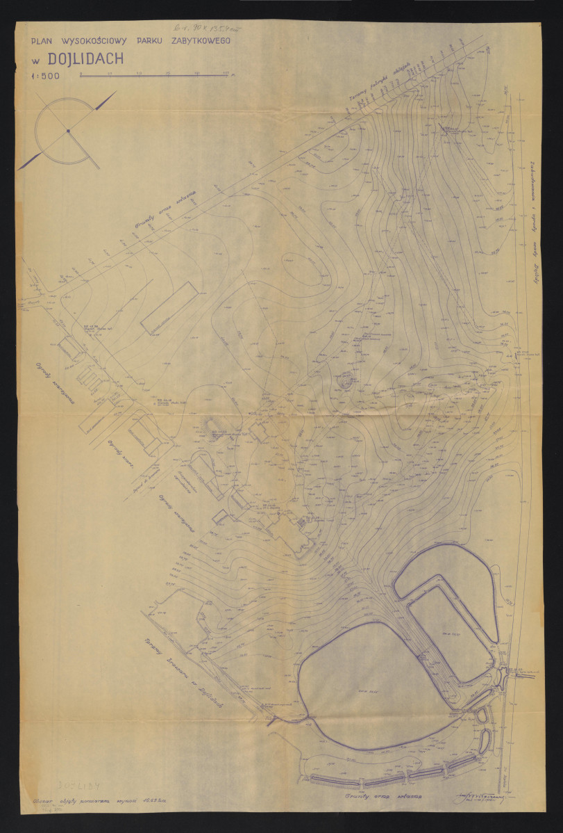 1:500; plan wysokościowy parku /odbitka ozalidowa/ parku, skan 1
