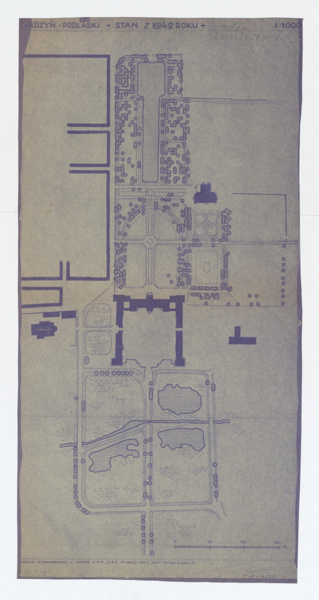 plan sytuacyjny parku i rezydencji z 1942 roku. Odbitka, skan 1
