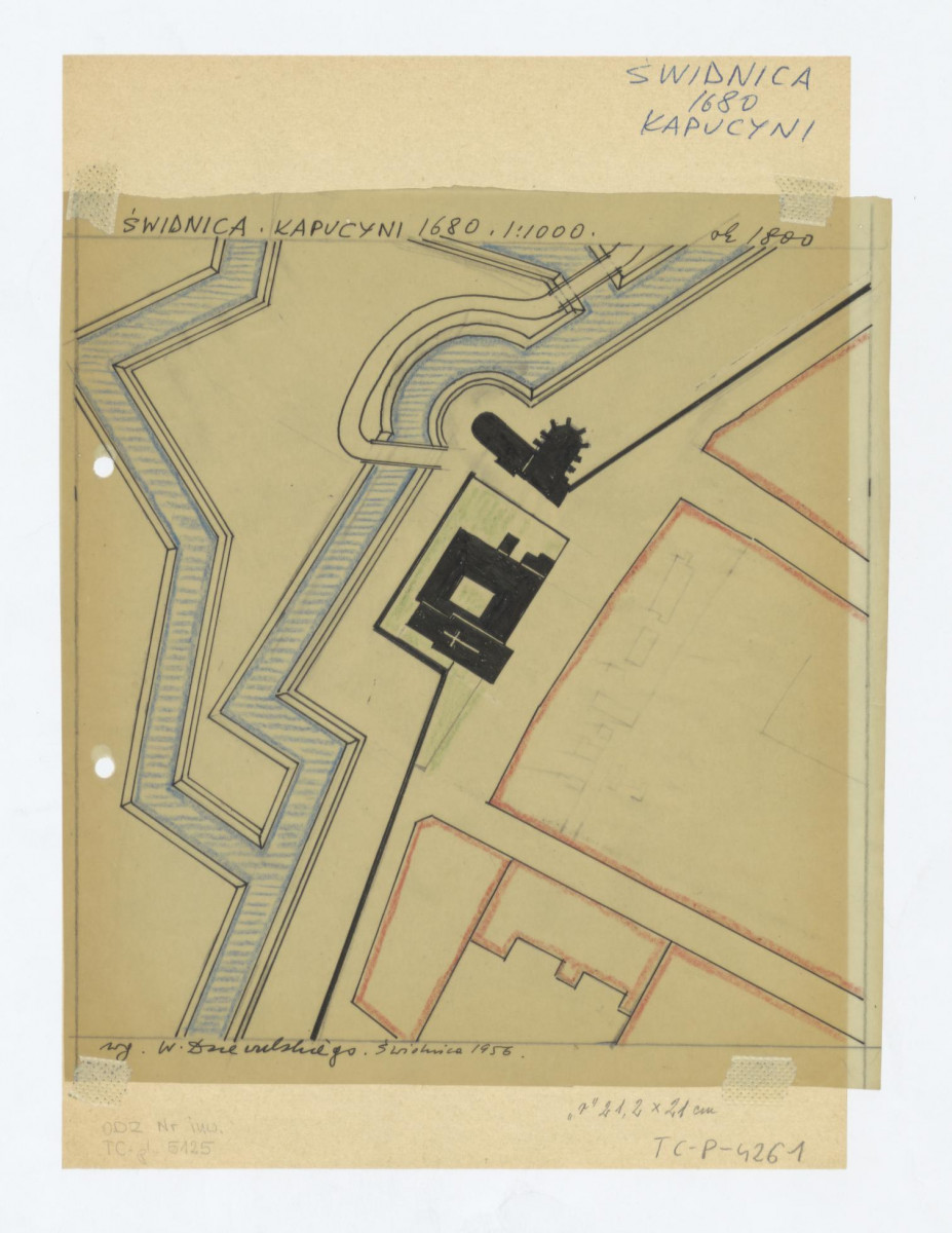 plan sytuacyjny klasztoru  i terenów otaczających. Stan z 1800 według W. Dziewulskiego, Świdnica 1956, skan 1