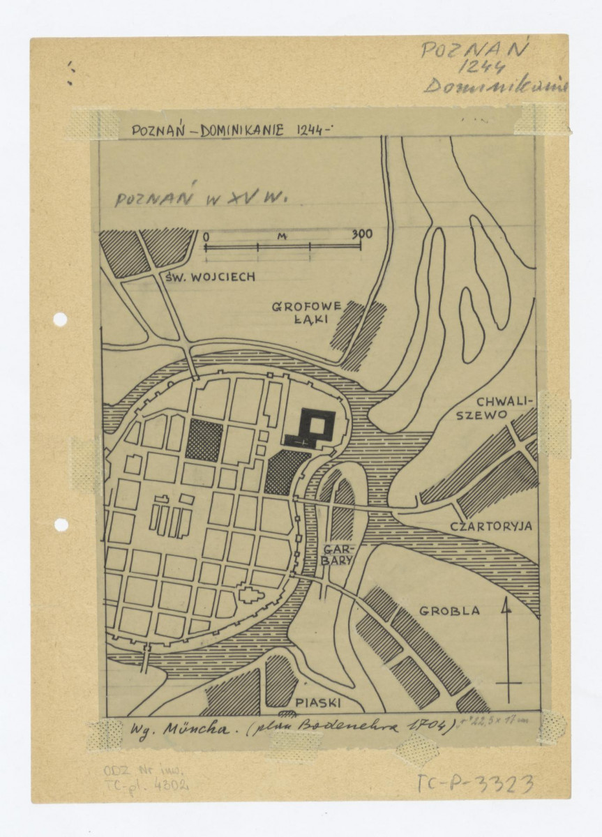 plan sytuacyjny klasztoru i terenów otaczających /według Muncha plan Bodenehra 1704/ sytuacja z XV w., skan 1