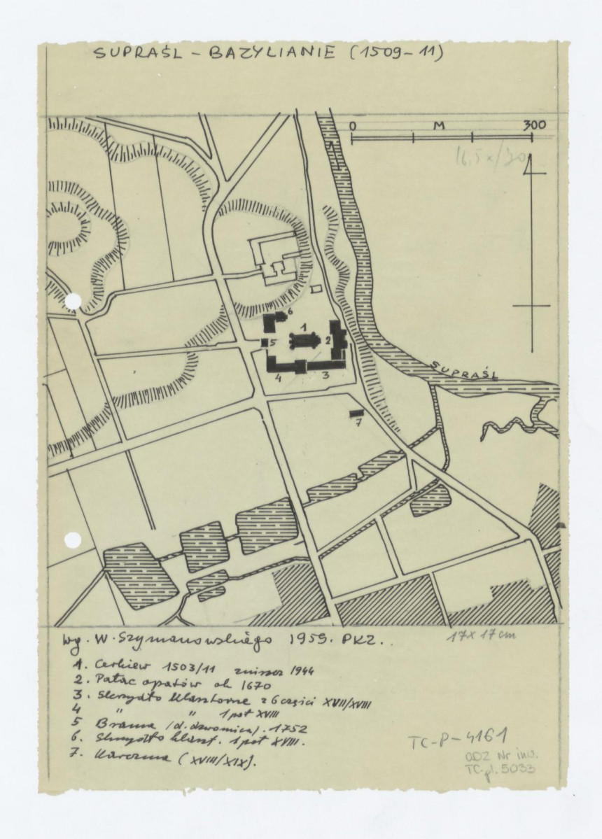 plan sytuacyjny klasztoru i okolic /według W. Szymanowskiego 1959 Pracownie Konserwacji Zabytków/, skan 1