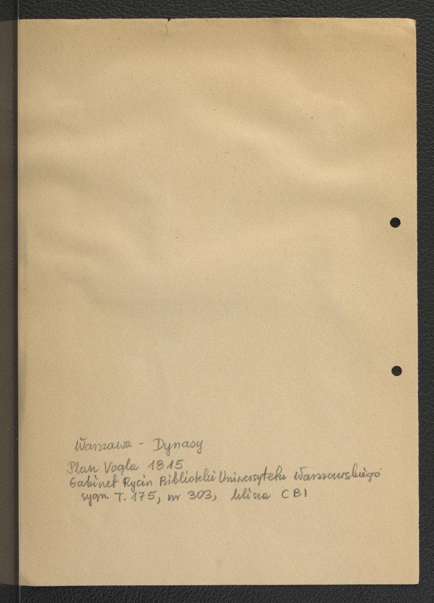 5 fotografii czarno-białych fotografii reprodukcji planu Vogla ukazującego miejscową posesję z 1815 r., a pochodzącą z Gabinetu Rycin Biblioteki Uniwersyteckiej w Warszawie, t. 175, nr 303                                                                              , skan 6