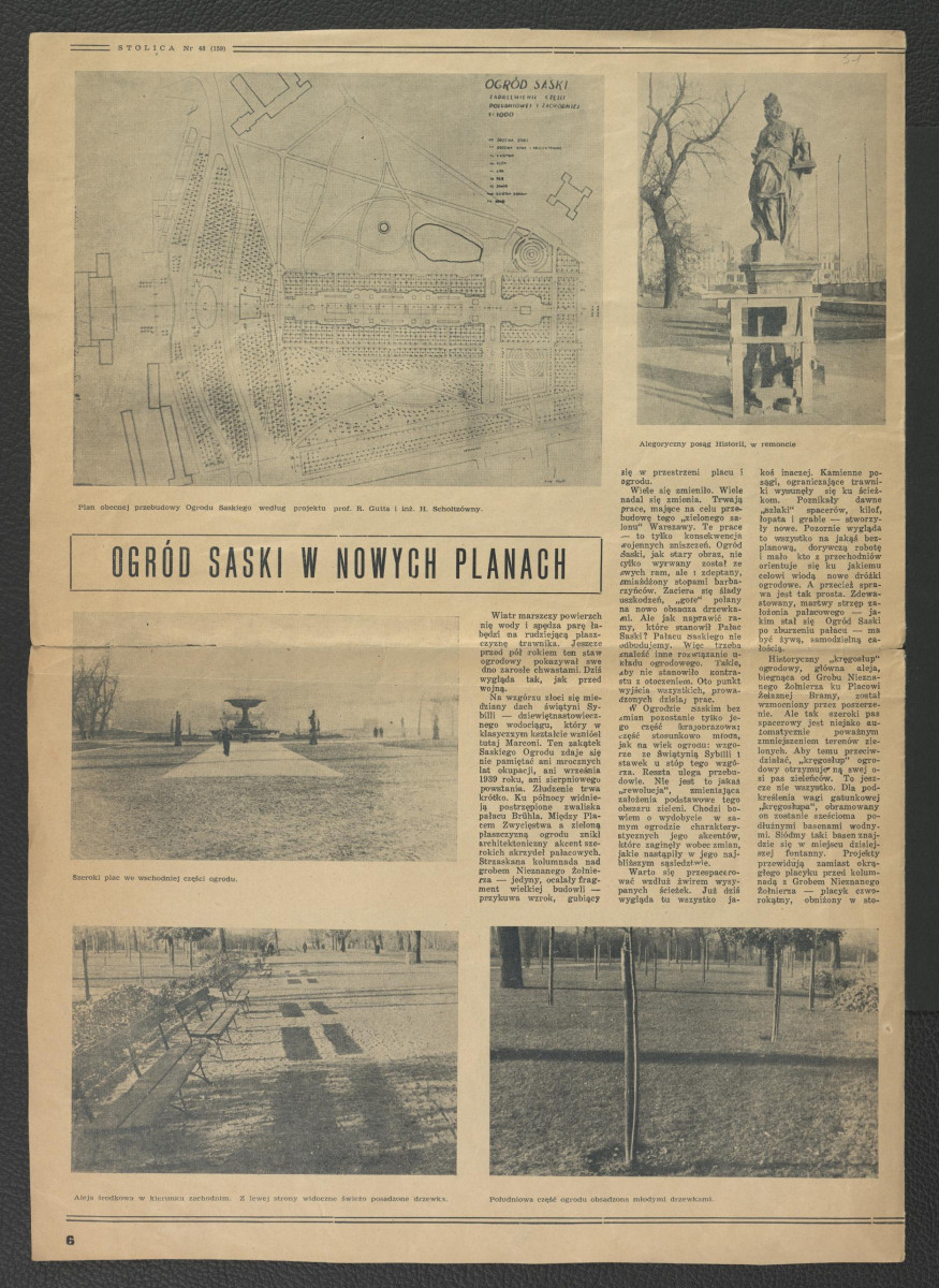 3 karty z czasopisma „Stolica” nr 48 (159) z 27 września 1949 r. zawierające artykuł autorstwa Wiesława Wernica pt. Ogród saski w nowych planach , skan 2
