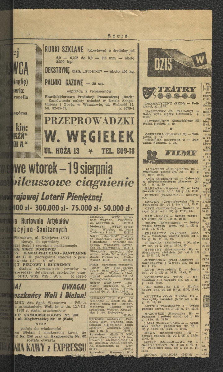 wycinek z „Życia Warszawy” nr 197 (1958) zawierający tekst pt. Dlaczego nie na Polu Mokotowskim? Spór o hipodrom w Łazienkach, skan 2