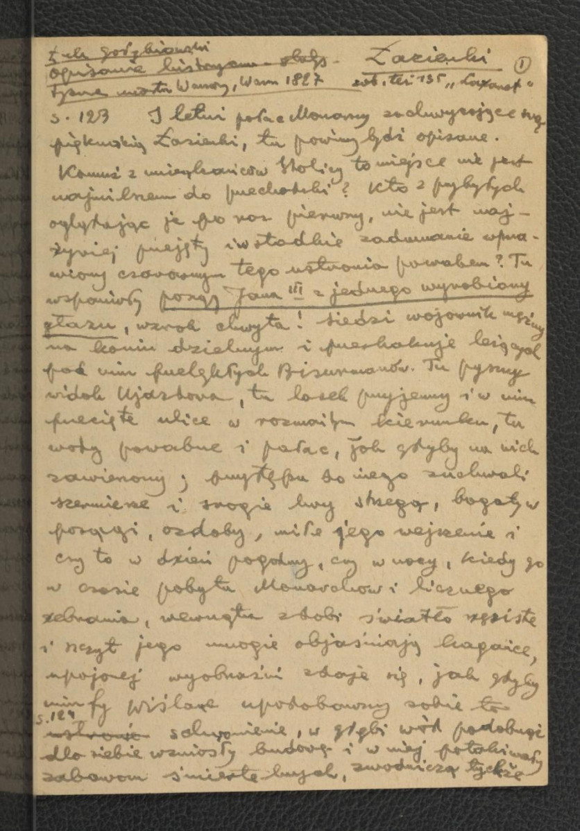 wypis z Gołębiowski Ł., Opisanie historyczno-statystyczne miasta Warszawy, Warszawa 1827, s. 123 dotyczący miejscowego pałacu, skan 1