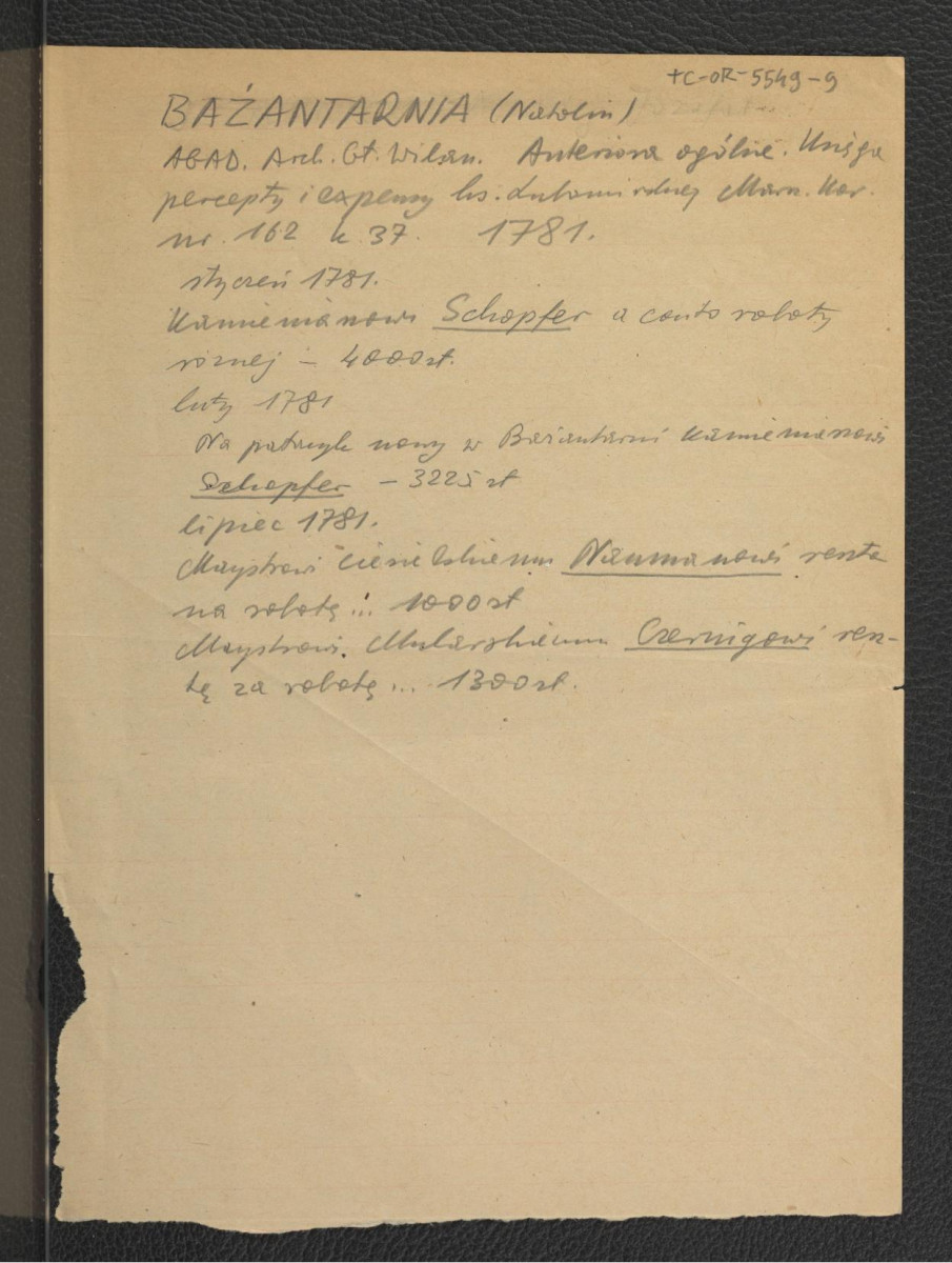 wypis z Archiwum Wilanowa w zasobie Archiwum Głównym Akt Dawnych, skan 1