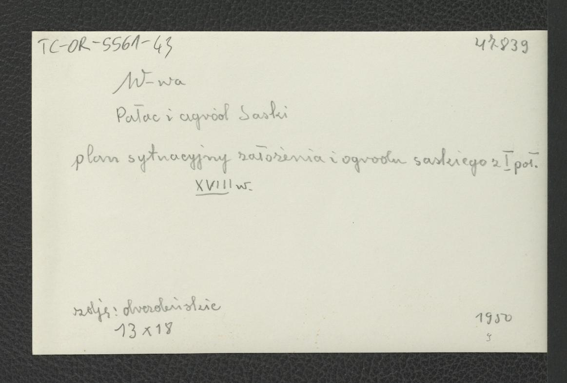 fotografia czarno-biała przedstawiająca plan sytuacyjny założenia ogrodu saskiego z pierwszej połowy XVIII wieku; ze zbiorów drezdeńskich, skan 2