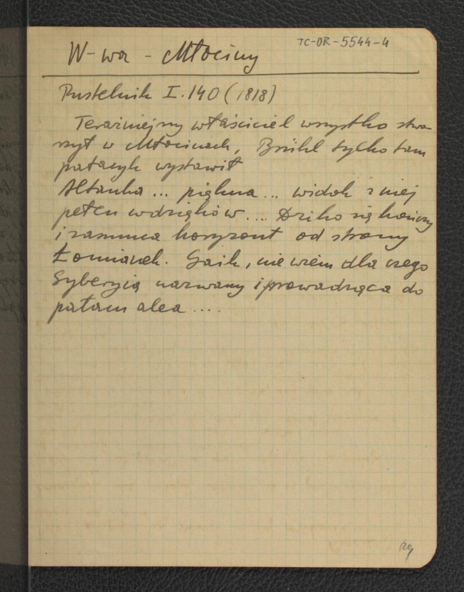 wypis z „Pustelnik” I 140 (1818) dotyczący działalności budowalnej ówczesnego budownicznego , skan 1