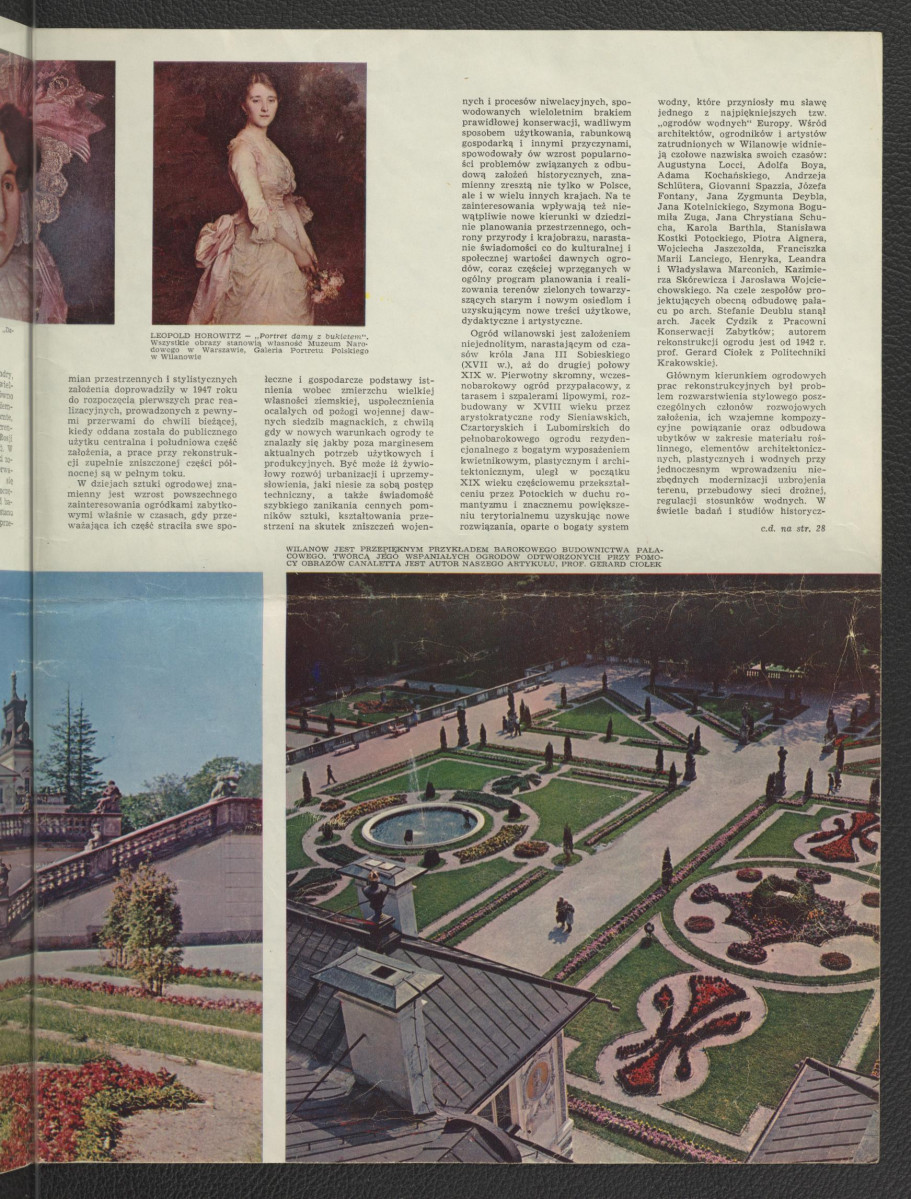3 karty z czasopisma zawierające artykuł autorstwa G. Ciołka pt. Wilanów anno 1964 wraz z kolorowymi reprodukcjami fotografii zespołu pałacowego autorstwa Tadeusza Rolke           , skan 3