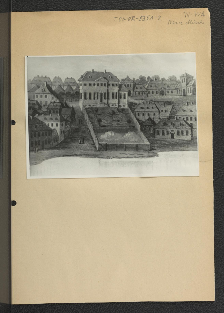 fotografia czarno-biała przedstawiająca prawdopodobnie fragment tzw. panoramy baryczkowskiej z 1771 r. od strony wybrzeża praskiego, skan 1