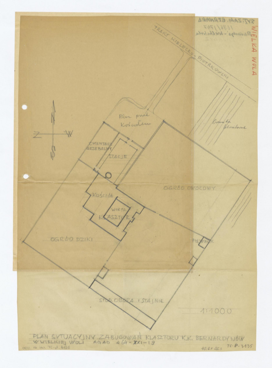 plan sytuacyjny klasztoru z kościołem, zabudowaniami i ogrodami klasztornymi /AGAD 464 - XXI - 19/, skan 1