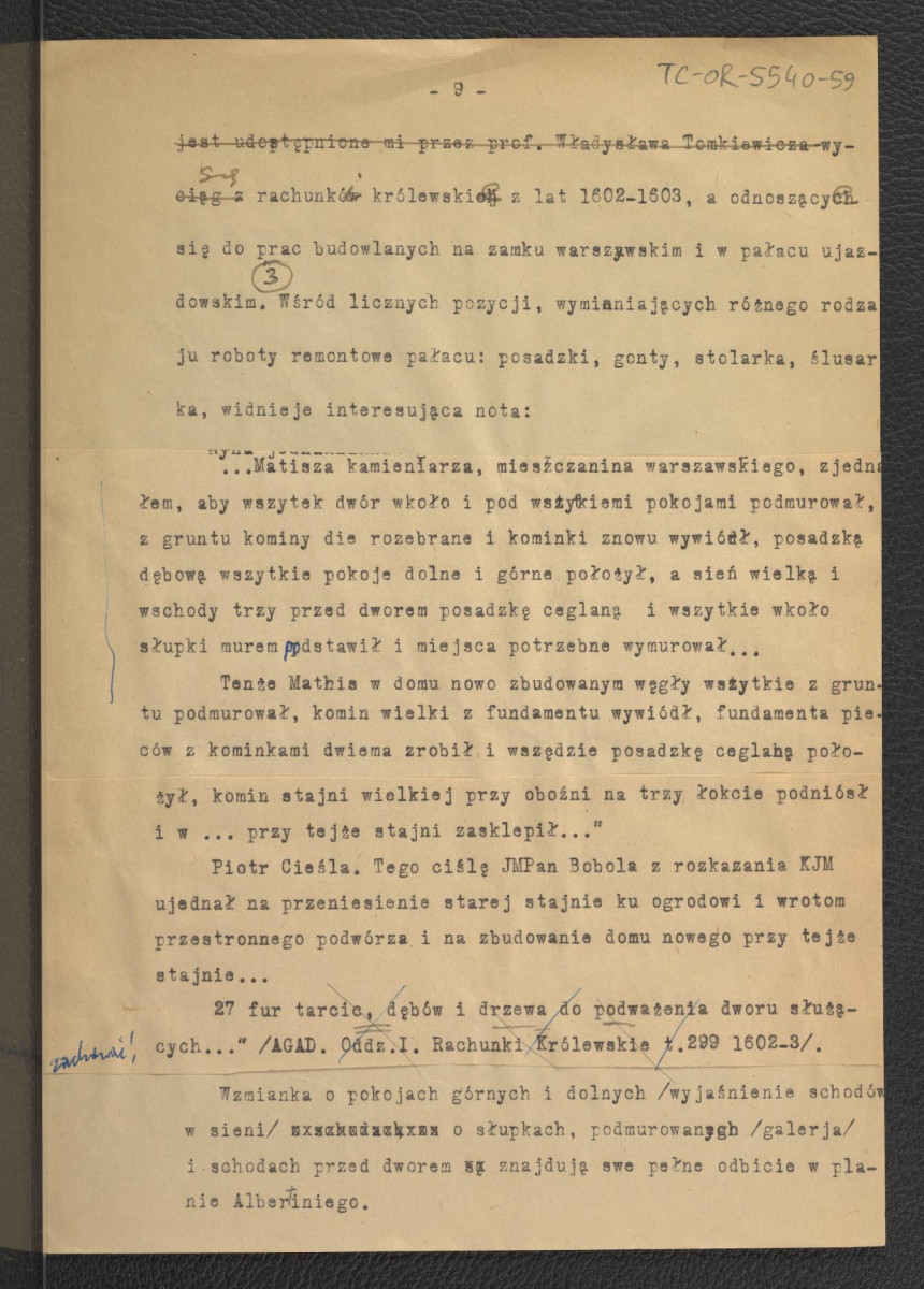 tekst autorstwa G. Ciołka pt. Drewniany dwór królewski w Ujazdowie; dziewięć kart , skan 9