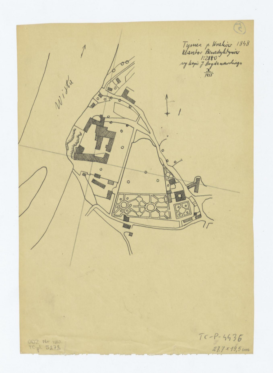 plan sytuacyjny klasztoru z ogrodem i zabudowaniami klasztornymi, /według kopii J. Bogdanowskiego / sytuacja z 1848 roku/, skan 1